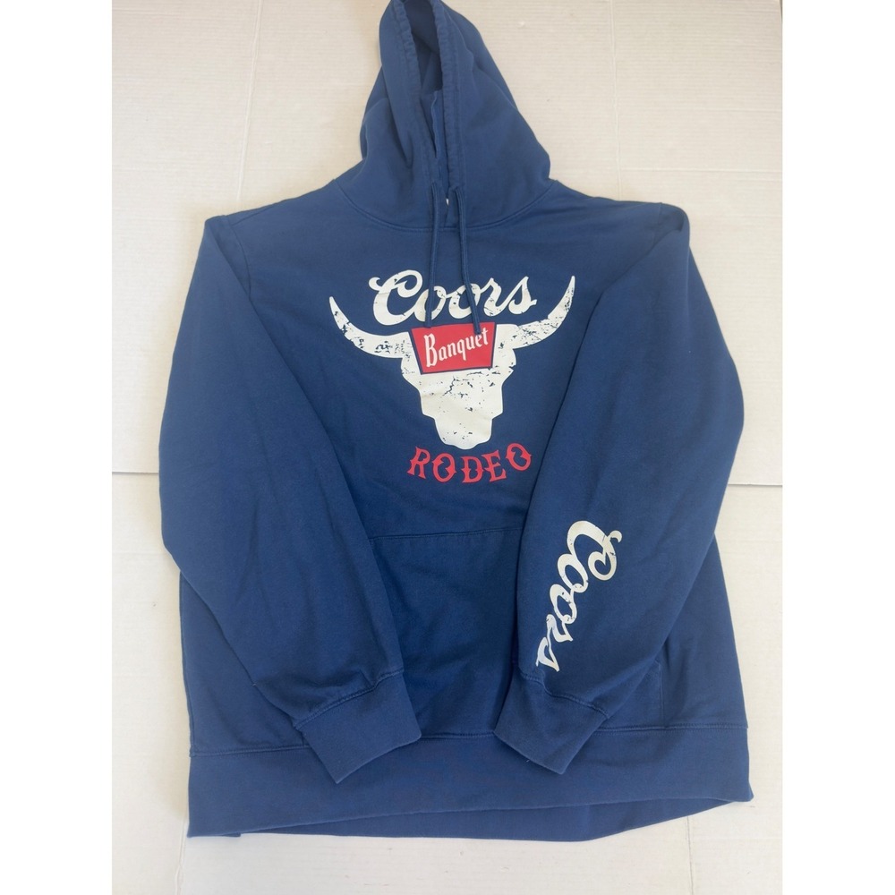 Coors Banquet Rodeo Hoodie Mens 2XL Navy Blue Bull Skull Graphic Pullover Sweat